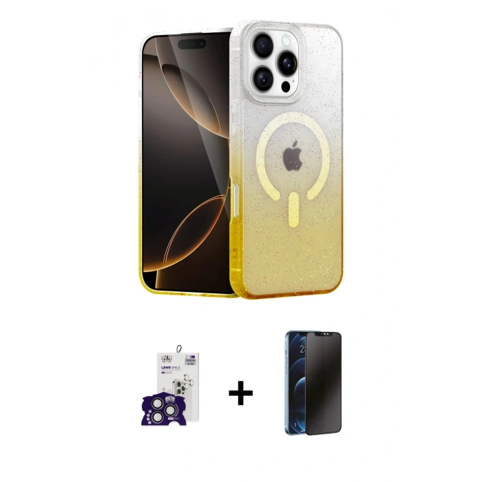 MARSİLYAN™- iPhone 16 Pro Max Kılıf Eksen Minimal Özel Seri - Siyah 3D Antistatik Hayalet Cam Ekran Koruyucu + Bilvis Titan Kamera Lens - TMGI