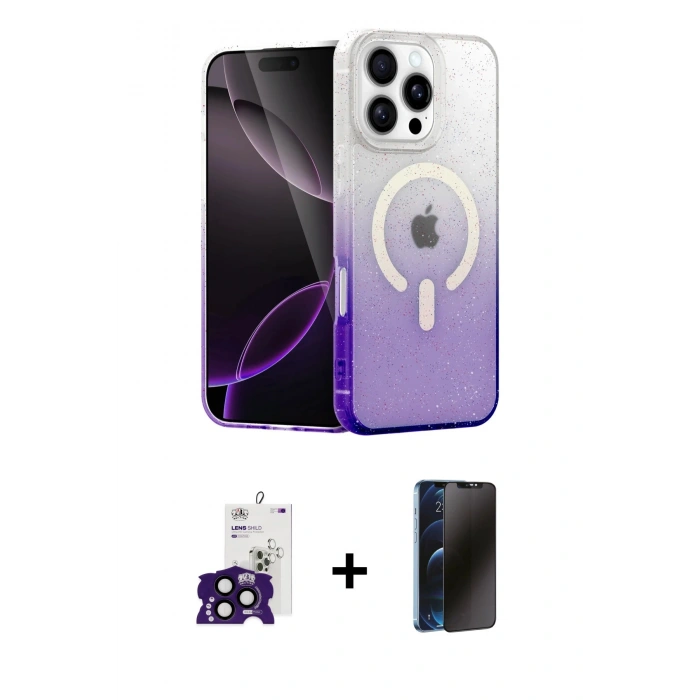 MARSİLYAN™- iPhone 16 Pro Max Kılıf Eksen Minimal Özel Seri - Siyah 3D Antistatik Hayalet Cam Ekran Koruyucu + Bilvis Titan Kamera Lens - SH