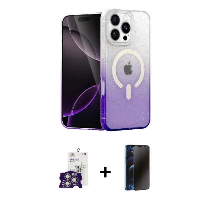 MARSİLYAN™- iPhone 16 Pro Max Kılıf Eksen Minimal Özel Seri - Siyah 3D Antistatik Hayalet Cam Ekran Koruyucu + Bilvis Titan Kamera Lens - GS