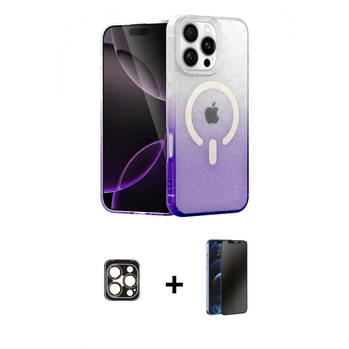 MARSİLYAN™- iPhone 16 Pro Max Kılıf Eksen Minimal Özel Seri - Siyah 3D Antistatik Hayalet Cam Ekran Koruyucu + PVD Metal Kamera Lens - GD