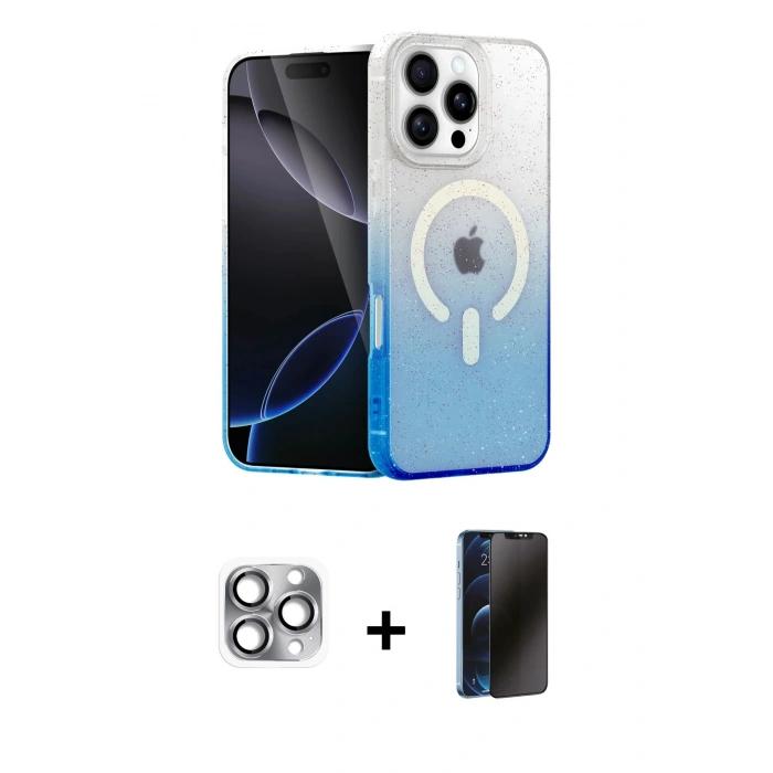 MARSİLYAN™- iPhone 16 Pro Max Kılıf Eksen Minimal Özel Seri - Siyah 3D Antistatik Hayalet Cam Ekran Koruyucu + Pers Alüminyum Kamera Lens - GI