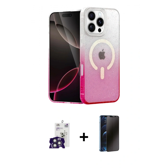 MARSİLYAN™- iPhone 16 Pro Max Kılıf Eksen Minimal Özel Seri - Siyah 3D Antistatik Hayalet Cam Ekran Koruyucu + Bilvis Titan Kamera Lens - TMGI