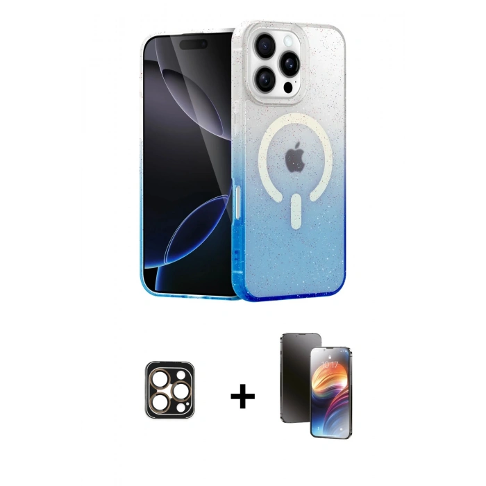 MARSİLYAN™- iPhone 16 Pro Max Kılıf Eksen Minimal Özel Seri - Siyah 3D Antistatik Mat Seramik Nano Ekran Koruyucu + Gold PVD Metal Kamera Lens