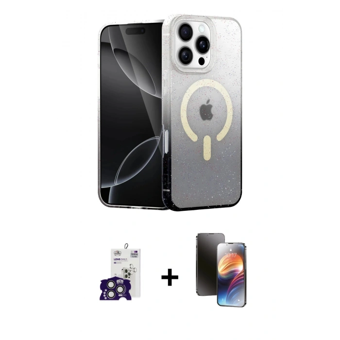 MARSİLYAN™- iPhone 16 Pro Max Kılıf Eksen Minimal Özel Seri - Siyah 3D Antistatik Mat Seramik Nano Ekran Koruyucu + Bilvis Titan Kamera Lens - TMGI
