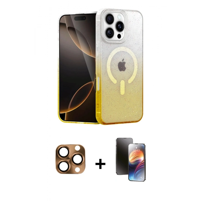 MARSİLYAN™- iPhone 16 Pro Max Kılıf Eksen Minimal Özel Seri - Siyah 3D Antistatik Mat Seramik Nano Ekran Koruyucu + Pers Alüminyum Kamera Lens - CLTM