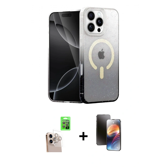 MARSİLYAN™- iPhone 16 Pro Max Kılıf Eksen Minimal Özel Seri - Siyah 3D Antistatik Mat Seramik Nano Ekran Koruyucu + Raze Metal Kamera Lens - NLGY