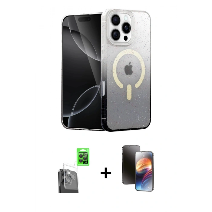 MARSİLYAN™- iPhone 16 Pro Max Kılıf Eksen Minimal Özel Seri - Siyah 3D Antistatik Mat Seramik Nano Ekran Koruyucu + Raze Metal Kamera Lens - SH