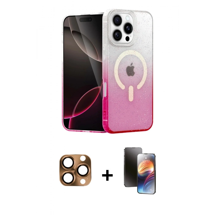 MARSİLYAN™- iPhone 16 Pro Max Kılıf Eksen Minimal Özel Seri - Siyah 3D Antistatik Mat Seramik Nano Ekran Koruyucu + Pers Alüminyum Kamera Lens - CLTM