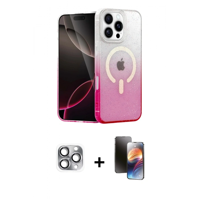 MARSİLYAN™- iPhone 16 Pro Max Kılıf Eksen Minimal Özel Seri - Siyah 3D Antistatik Mat Seramik Nano Ekran Koruyucu + Pers Alüminyum Kamera Lens - GI