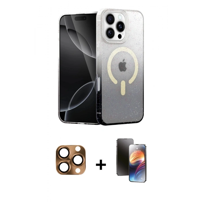 MARSİLYAN™- iPhone 16 Pro Max Kılıf Eksen Minimal Özel Seri - Siyah 3D Antistatik Mat Seramik Nano Ekran Koruyucu + Pers Alüminyum Kamera Lens - CLTM