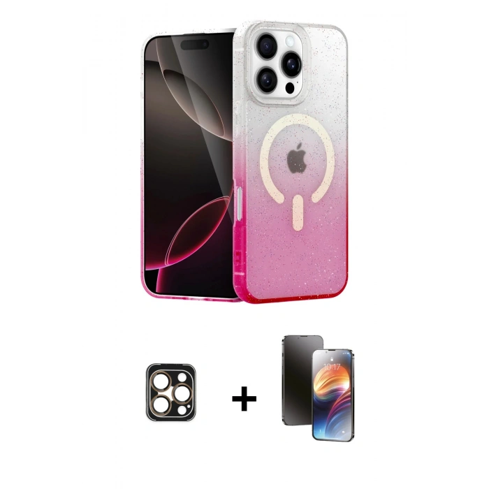 MARSİLYAN™- iPhone 16 Pro Max Kılıf Eksen Minimal Özel Seri - Siyah 3D Antistatik Mat Seramik Nano Ekran Koruyucu + Gold PVD Metal Kamera Lens