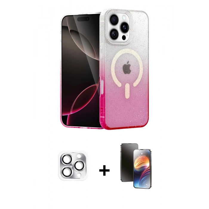 MARSİLYAN™- iPhone 16 Pro Max Kılıf Eksen Minimal Özel Seri - Siyah 3D Antistatik Mat Seramik Nano Ekran Koruyucu + Gümüş Pers Alüminyum Kamera Lens