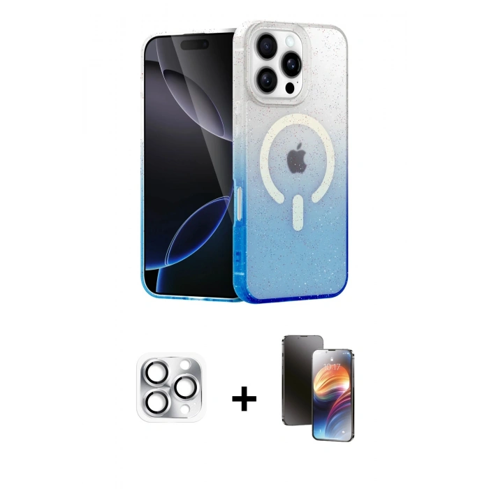 MARSİLYAN™- iPhone 16 Pro Max Kılıf Eksen Minimal Özel Seri - Siyah 3D Antistatik Mat Seramik Nano Ekran Koruyucu + Gümüş Pers Alüminyum Kamera Lens