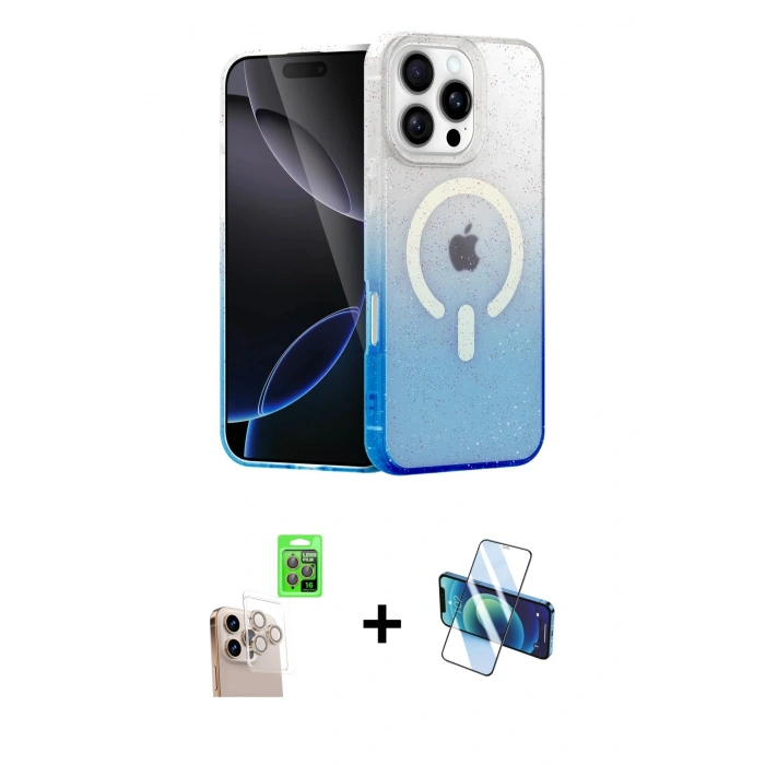 MARSİLYAN™- iPhone 16 Pro Max Kılıf Eksen Minimal Özel Seri - Siyah 3D Antistatik Seramik Nano Ekran Koruyucu + Natural Grey Raze Metal Kamera Lens