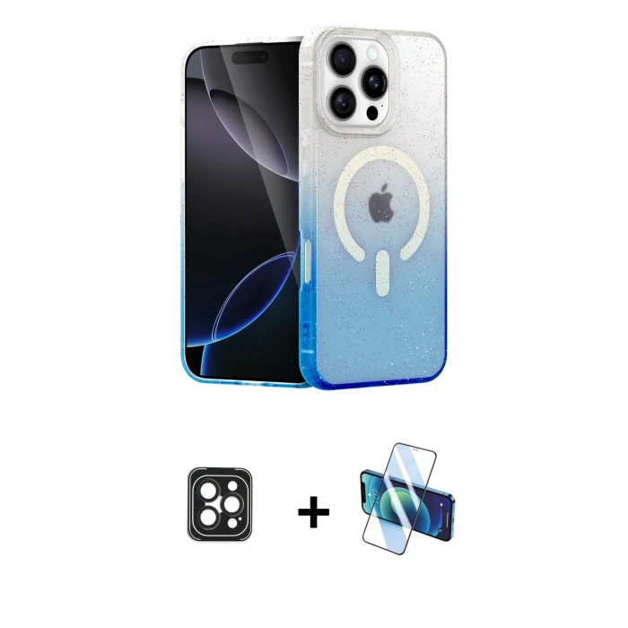 MARSİLYAN™- iPhone 16 Pro Max Kılıf Eksen Minimal Özel Seri - Siyah 3D Antistatik Seramik Nano Ekran Koruyucu + PVD Metal Kamera Lens - SH