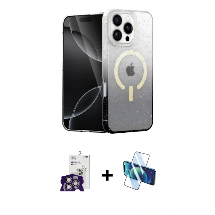 MARSİLYAN™- iPhone 16 Pro Max Kılıf Eksen Minimal Özel Seri - Siyah 3D Antistatik Seramik Nano Ekran Koruyucu + Bilvis Titan Kamera Lens - GS