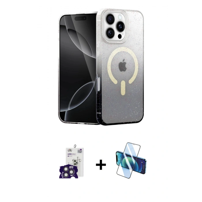 MARSİLYAN™- iPhone 16 Pro Max Kılıf Eksen Minimal Özel Seri - Siyah 3D Antistatik Seramik Nano Ekran Koruyucu + Bilvis Titan Kamera Lens - TMGI