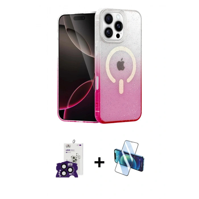 MARSİLYAN™- iPhone 16 Pro Max Kılıf Eksen Minimal Özel Seri - Siyah 3D Antistatik Seramik Nano Ekran Koruyucu + Bilvis Titan Kamera Lens - SH