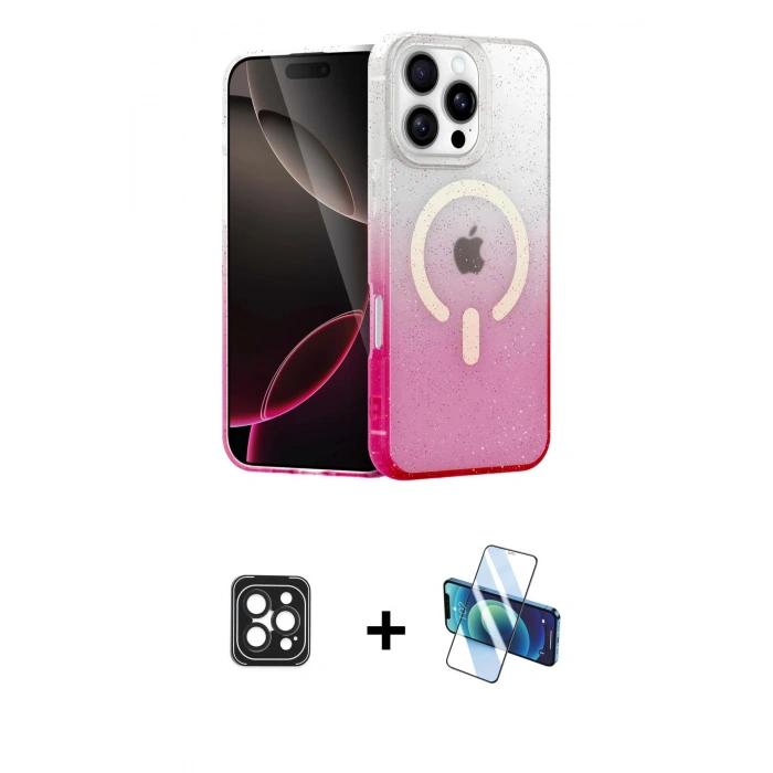 MARSİLYAN™- iPhone 16 Pro Max Kılıf Eksen Minimal Özel Seri - Siyah 3D Antistatik Seramik Nano Ekran Koruyucu + Siyah PVD Metal Kamera Lens