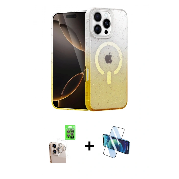 MARSİLYAN™- iPhone 16 Pro Max Kılıf Eksen Minimal Özel Seri - Siyah 3D Antistatik Seramik Nano Ekran Koruyucu + Natural Grey Raze Metal Kamera Lens