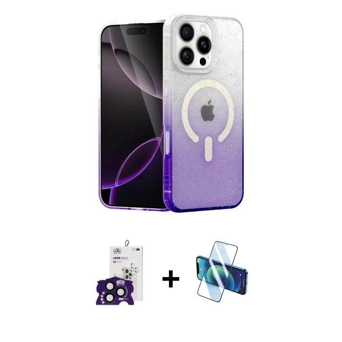 MARSİLYAN™- iPhone 16 Pro Max Kılıf Eksen Minimal Özel Seri - Siyah 3D Antistatik Seramik Nano Ekran Koruyucu + Bilvis Titan Kamera Lens - SH