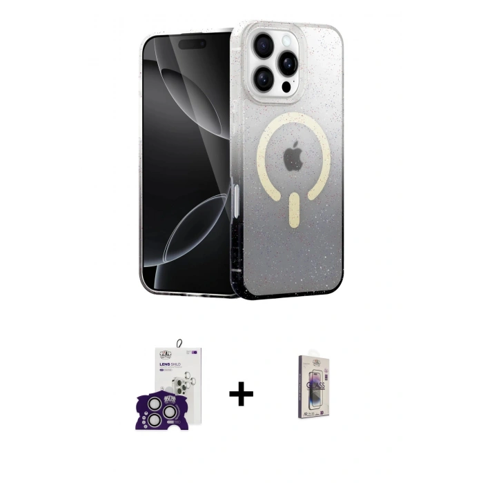 MARSİLYAN™- iPhone 16 Pro Max Kılıf Eksen Minimal Özel Seri - Siyah Bilvis 3D Cam Ekran Koruyucu + Bilvis Titan Kamera Lens - GS