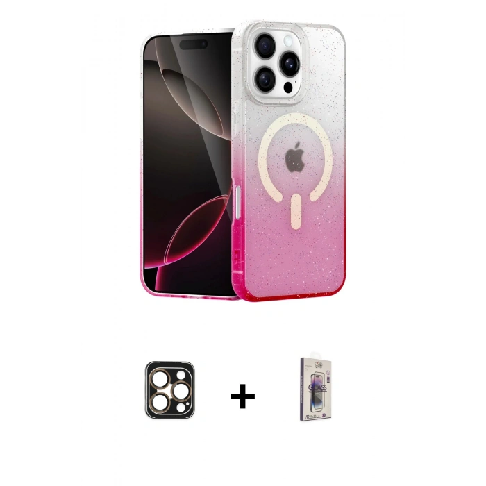 MARSİLYAN™- iPhone 16 Pro Max Kılıf Eksen Minimal Özel Seri - Siyah Bilvis 3D Cam Ekran Koruyucu + Gold PVD Metal Kamera Lens