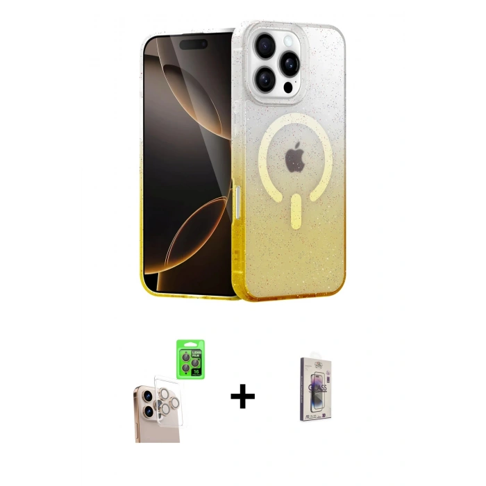MARSİLYAN™- iPhone 16 Pro Max Kılıf Eksen Minimal Özel Seri - Siyah Bilvis 3D Cam Ekran Koruyucu + Natural Grey Raze Metal Kamera Lens
