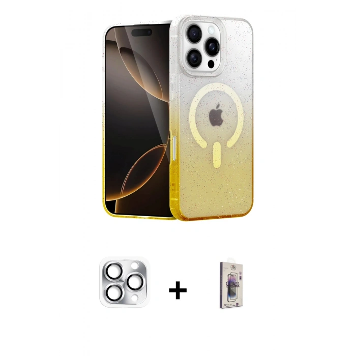 MARSİLYAN™- iPhone 16 Pro Max Kılıf Eksen Minimal Özel Seri - Siyah Bilvis 3D Cam Ekran Koruyucu + Pers Alüminyum Kamera Lens - GS