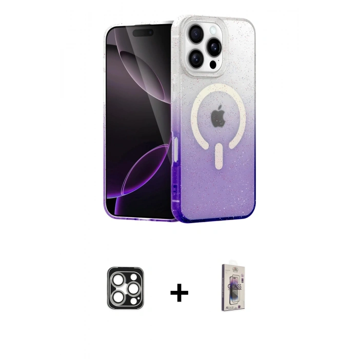 MARSİLYAN™- iPhone 16 Pro Max Kılıf Eksen Minimal Özel Seri - Siyah Bilvis 3D Cam Ekran Koruyucu + PVD Metal Kamera Lens - GS