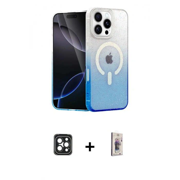 MARSİLYAN™- iPhone 16 Pro Max Kılıf Eksen Minimal Özel Seri - Siyah Bilvis 3D Cam Ekran Koruyucu + PVD Metal Kamera Lens - SH