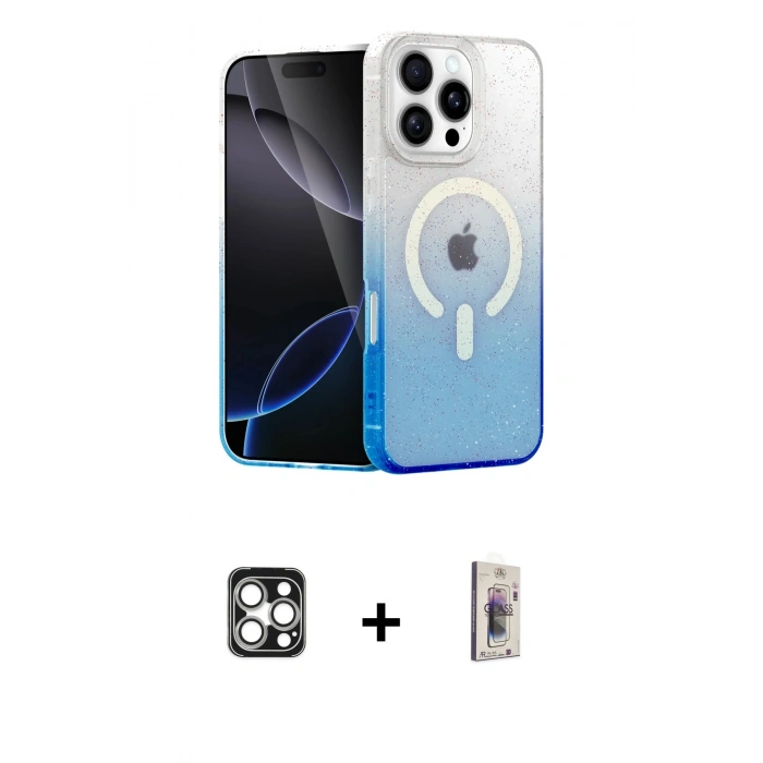 MARSİLYAN™- iPhone 16 Pro Max Kılıf Eksen Minimal Özel Seri - Siyah Bilvis 3D Cam Ekran Koruyucu + PVD Metal Kamera Lens - GS
