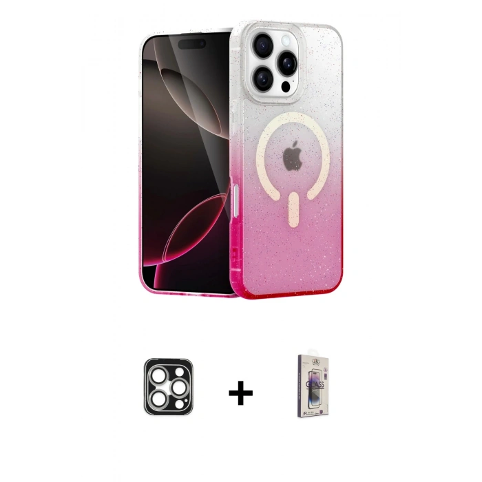 MARSİLYAN™- iPhone 16 Pro Max Kılıf Eksen Minimal Özel Seri - Siyah Bilvis 3D Cam Ekran Koruyucu + PVD Metal Kamera Lens - GS