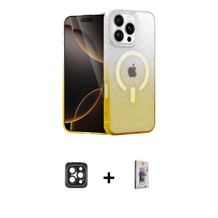 MARSİLYAN™- iPhone 16 Pro Max Kılıf Eksen Minimal Özel Seri - Siyah Bilvis 3D Cam Ekran Koruyucu + PVD Metal Kamera Lens - SH