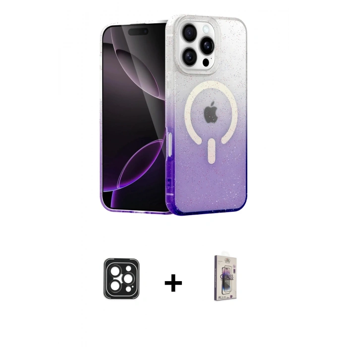 MARSİLYAN™- iPhone 16 Pro Max Kılıf Eksen Minimal Özel Seri - Siyah Bilvis 3D Cam Ekran Koruyucu + PVD Metal Kamera Lens - SH