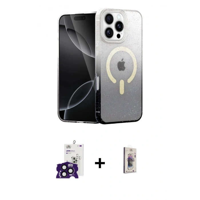 MARSİLYAN™- iPhone 16 Pro Max Kılıf Eksen Minimal Özel Seri - Siyah Bilvis 3D Cam Ekran Koruyucu + Bilvis Titan Kamera Lens - SH