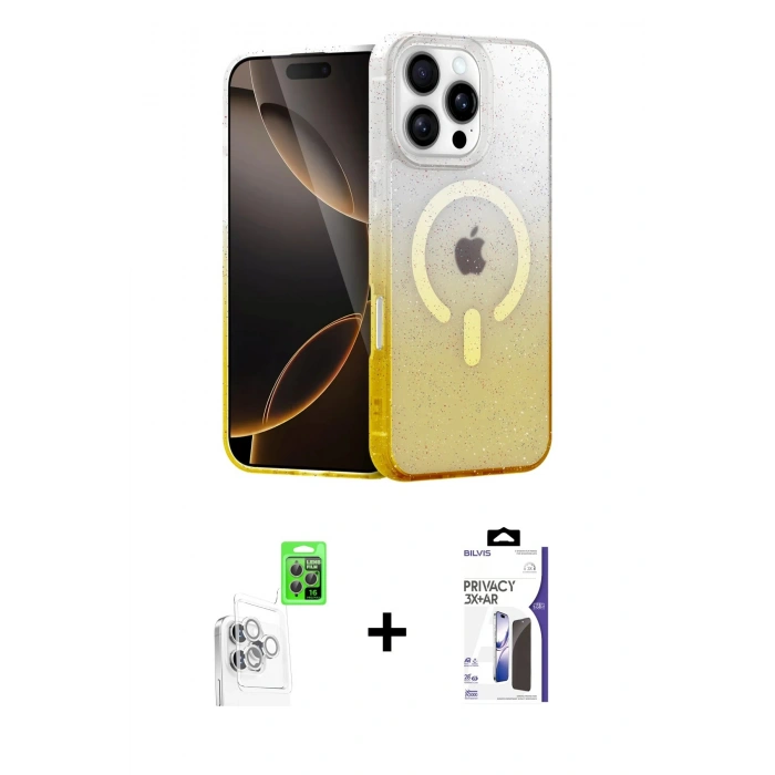 MARSİLYAN™- iPhone 16 Pro Max Kılıf Eksen Minimal Özel Seri - Siyah Bilvis 3X AR Hayalet Cam Ekran Koruyucu + Raze Metal Kamera Lens - BZ