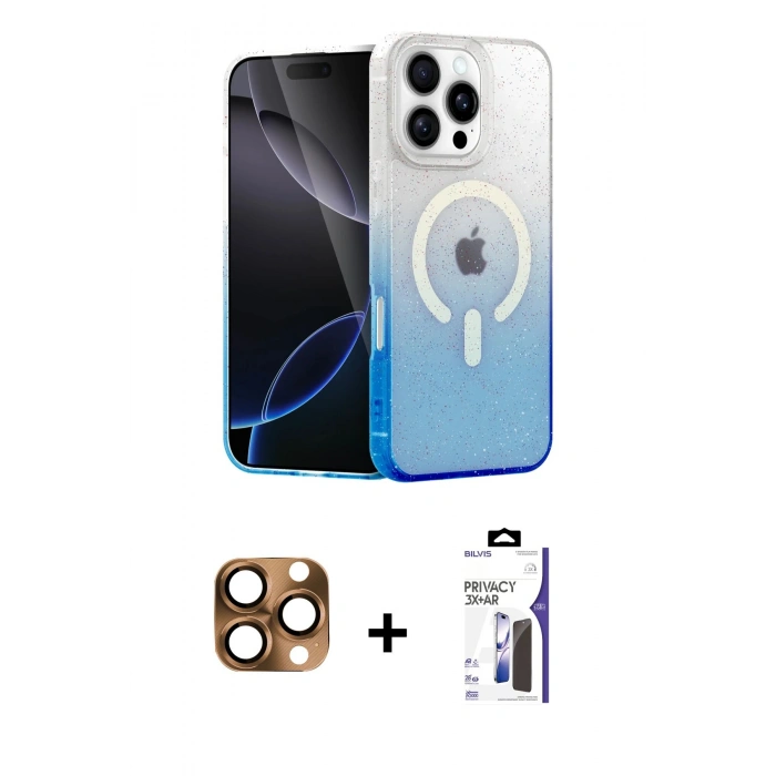 MARSİLYAN™- iPhone 16 Pro Max Kılıf Eksen Minimal Özel Seri - Siyah Bilvis 3X AR Hayalet Cam Ekran Koruyucu + Pers Alüminyum Kamera Lens - CLTM