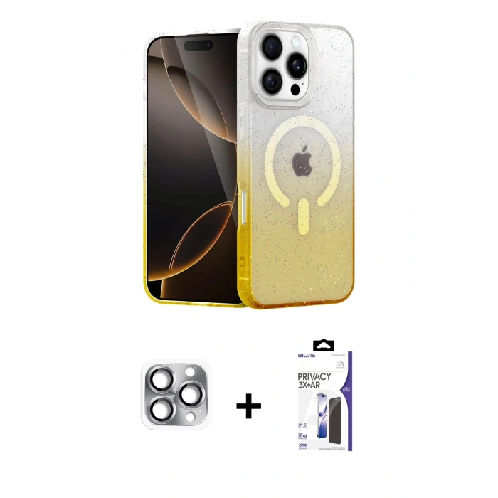 MARSİLYAN™- iPhone 16 Pro Max Kılıf Eksen Minimal Özel Seri - Siyah Bilvis 3X AR Hayalet Cam Ekran Koruyucu + Pers Alüminyum Kamera Lens - GI
