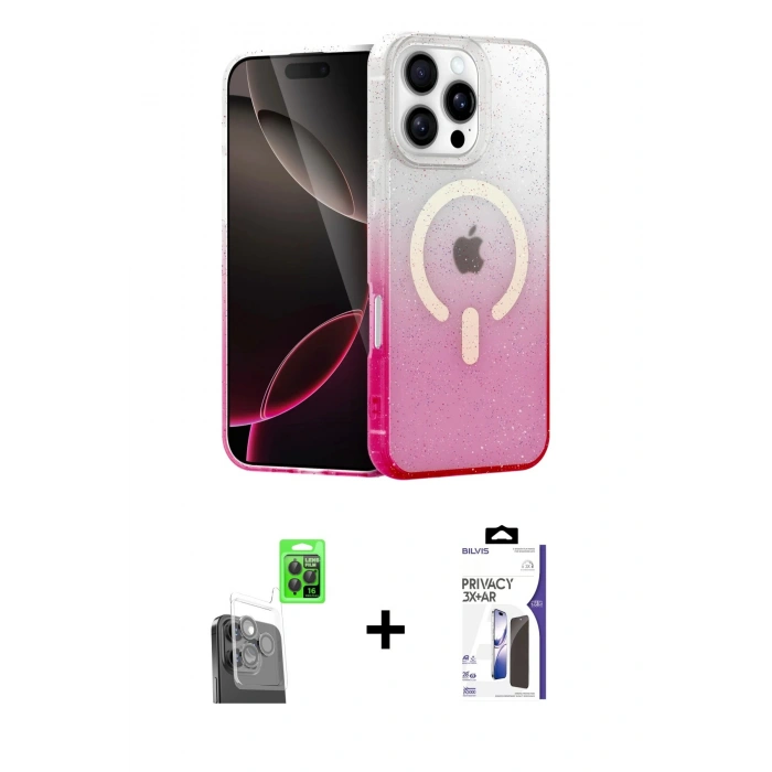MARSİLYAN™- iPhone 16 Pro Max Kılıf Eksen Minimal Özel Seri - Siyah Bilvis 3X AR Hayalet Cam Ekran Koruyucu + Raze Metal Kamera Lens - SH