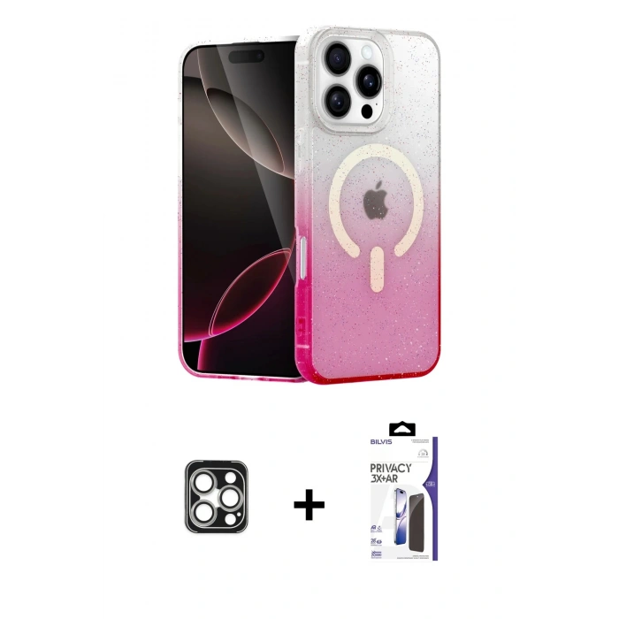 MARSİLYAN™- iPhone 16 Pro Max Kılıf Eksen Minimal Özel Seri - Siyah Bilvis 3X AR Hayalet Cam Ekran Koruyucu + PVD Metal Kamera Lens - GS