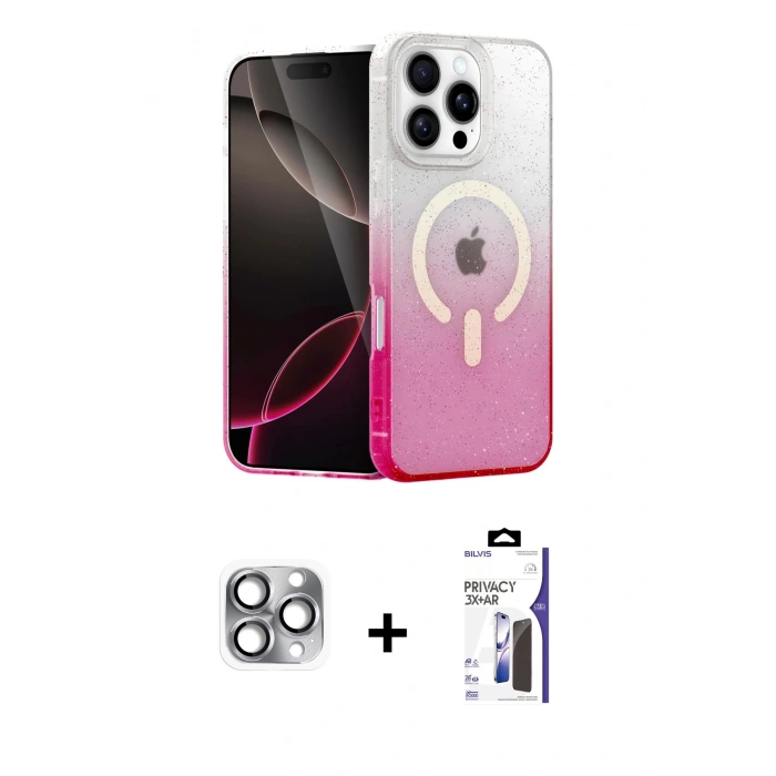 MARSİLYAN™- iPhone 16 Pro Max Kılıf Eksen Minimal Özel Seri - Siyah Bilvis 3X AR Hayalet Cam Ekran Koruyucu + Pers Alüminyum Kamera Lens - GI