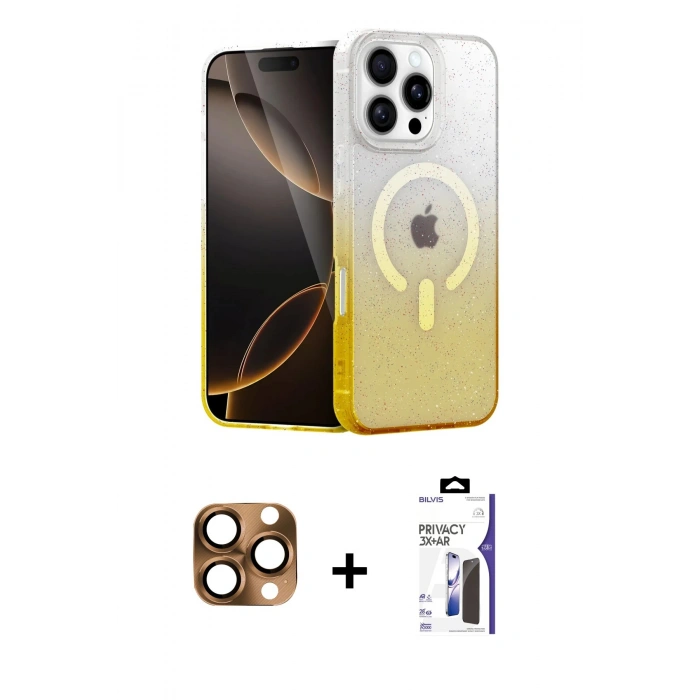 MARSİLYAN™- iPhone 16 Pro Max Kılıf Eksen Minimal Özel Seri - Siyah Bilvis 3X AR Hayalet Cam Ekran Koruyucu + Pers Alüminyum Kamera Lens - CLTM