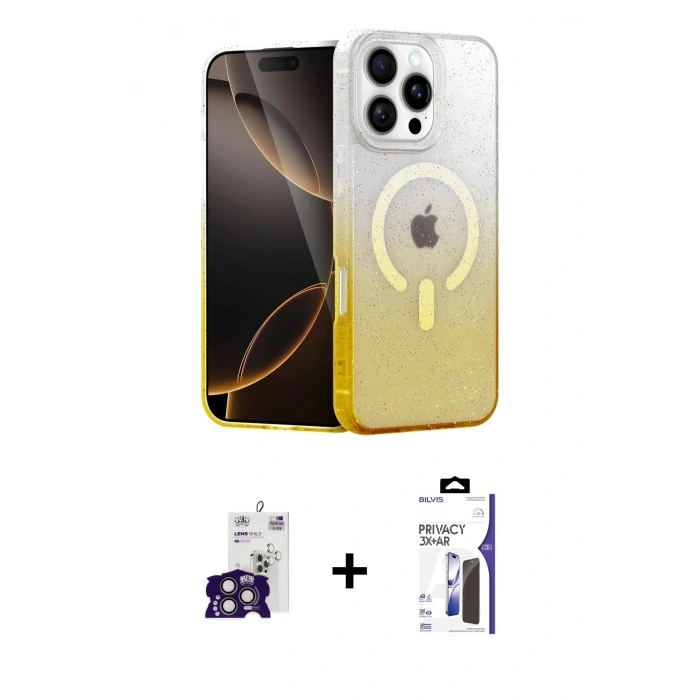 MARSİLYAN™- iPhone 16 Pro Max Kılıf Eksen Minimal Özel Seri - Siyah Bilvis 3X AR Hayalet Cam Ekran Koruyucu + Bilvis Titan Kamera Lens - TMGI