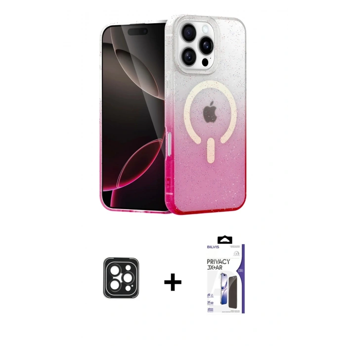 MARSİLYAN™- iPhone 16 Pro Max Kılıf Eksen Minimal Özel Seri - Siyah Bilvis 3X AR Hayalet Cam Ekran Koruyucu + PVD Metal Kamera Lens - SH