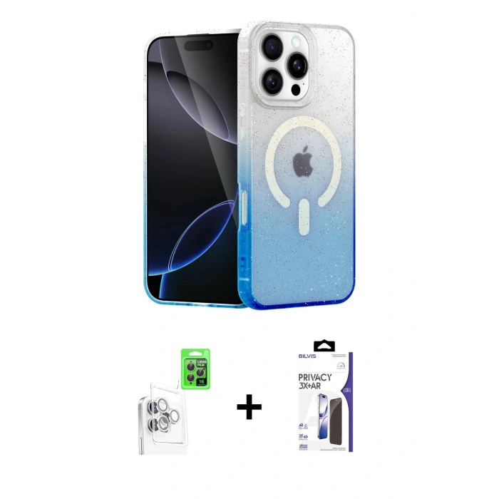 MARSİLYAN™- iPhone 16 Pro Max Kılıf Eksen Minimal Özel Seri - Siyah Bilvis 3X AR Hayalet Cam Ekran Koruyucu + Raze Metal Kamera Lens - BZ
