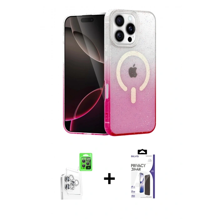 MARSİLYAN™- iPhone 16 Pro Max Kılıf Eksen Minimal Özel Seri - Siyah Bilvis 3X AR Hayalet Cam Ekran Koruyucu + Raze Metal Kamera Lens - BZ