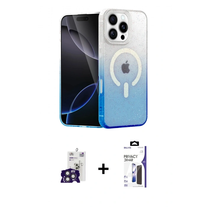 MARSİLYAN™- iPhone 16 Pro Max Kılıf Eksen Minimal Özel Seri - Siyah Bilvis 3X AR Hayalet Cam Ekran Koruyucu + Bilvis Titan Kamera Lens - TMGI