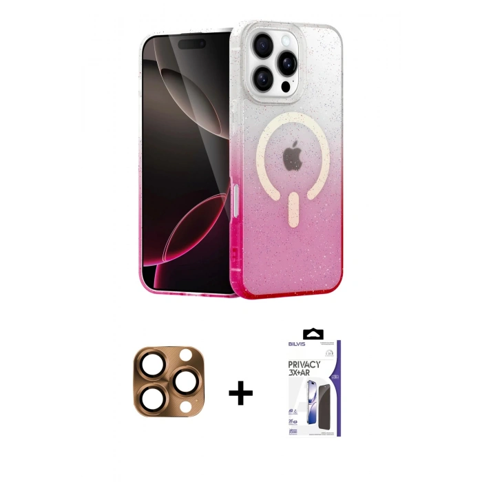 MARSİLYAN™- iPhone 16 Pro Max Kılıf Eksen Minimal Özel Seri - Siyah Bilvis 3X AR Hayalet Cam Ekran Koruyucu + Pers Alüminyum Kamera Lens - CLTM
