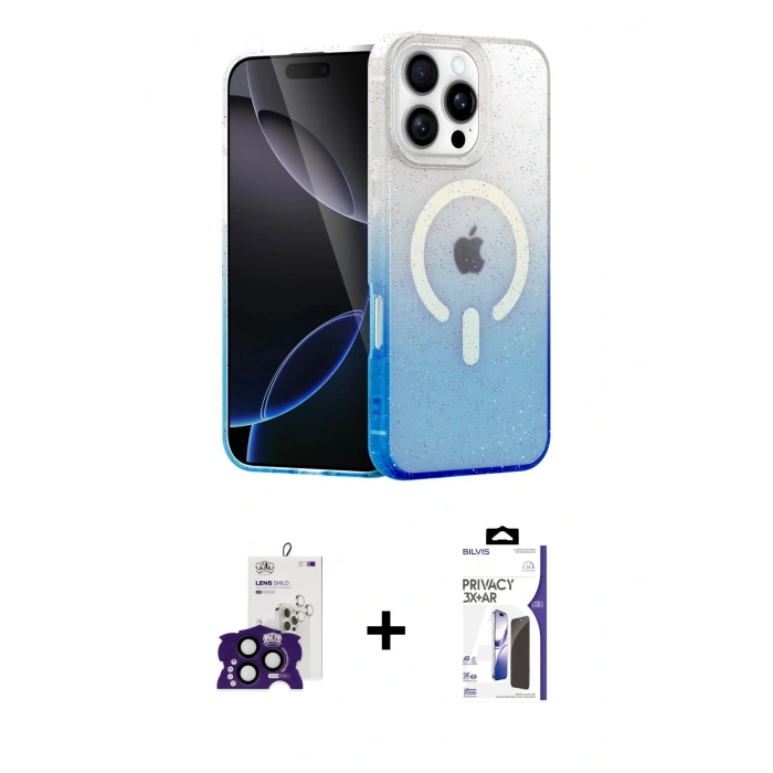 MARSİLYAN™- iPhone 16 Pro Max Kılıf Eksen Minimal Özel Seri - Siyah Bilvis 3X AR Hayalet Cam Ekran Koruyucu + Bilvis Titan Kamera Lens - SH